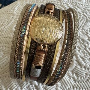 Gold and Brown Multi-Layered Bracelet